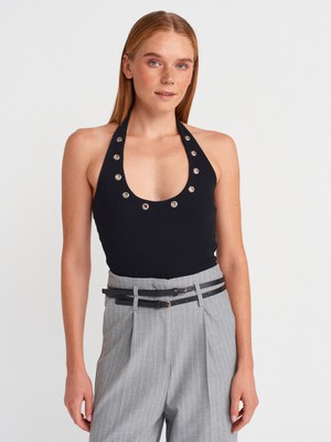 21162 Halter Yaka Top-Siyah