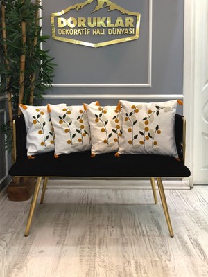 Doruklar Home Collection Nakışlı Püsküllü Dekoratif Kırlent Kılıfı Takımı (4 Parça - 43x43 cm) NKK005