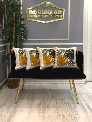 Doruklar Home Collection Nakışlı Püsküllü Dekoratif Kırlent Kılıfı Takımı (4 Parça - 43x43 cm) NKK004