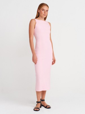 91099 Vücuda Oturan Midi Elbise-Toz Pembe