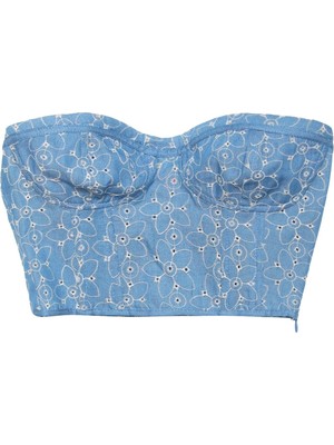 Straplez Crop Bluz Mavi