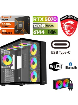 MSI Msı-Şafak-Gaming Pc Ddr5 -Rtx 5070 12GB  – Ryzen 7 9700X – 32GB -64GB Ddr5 Ram – 1 Tb M.2 SSD  - Sıvı Sogutmalı - Windows 11 Pro Masaüstü Bilgisayar