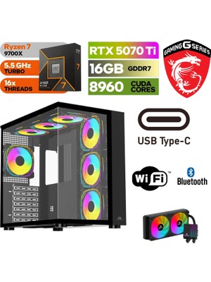 MSI Msı-Şafak-Gaming Pc Ddr5 -Rtx 5070Tİ 16GB  – Ryzen 7 9700X – 32GB -64GB Ddr5 Ram – 1 Tb M.2 SSD  - Sıvı Sogutmalı - Windows 11 Pro Masaüstü Bilgisayar