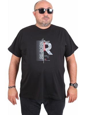 Starbattal Erkek Büyük Beden Sıfır Yaka Tişört Re-Born 25185 Sıyah