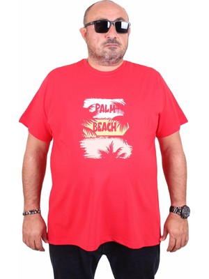 Starbattal Erkek Büyük Beden Sıfır Yaka Tişört Palm Beach 25188 Kırmızı