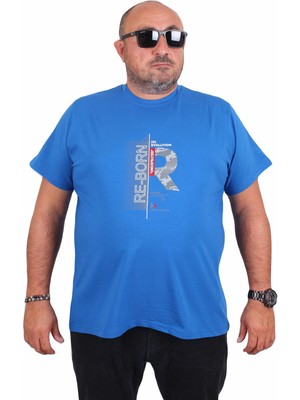 Starbattal Erkek Büyük Beden Sıfır Yaka Tişört Re-Born 25185 Saks