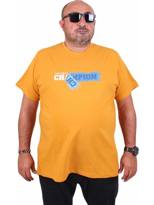 Starbattal Erkek Büyük Beden Sıfır Yaka Tişört Champion 25180 Hardal