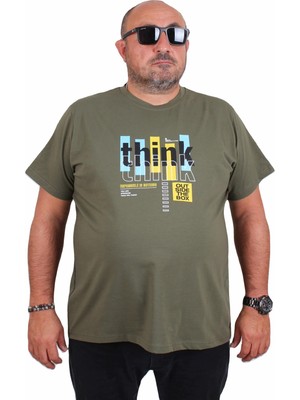 Starbattal Erkek Büyük Beden Sıfır Yaka Tişört Think 25184 Hakı