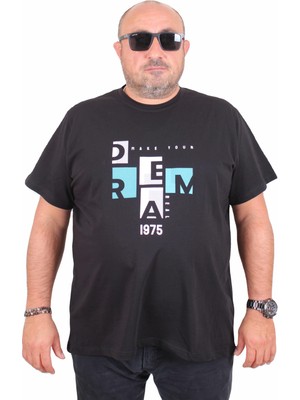 Starbattal Erkek Büyük Beden Sıfır Yaka Tişört Dream 25183 Sıyah