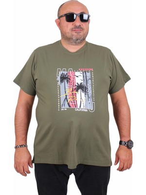 Starbattal Erkek Büyük Beden Sıfır Yaka Tişört Beach Party 25191 Hakı