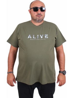 Starbattal Erkek Büyük Beden Sıfır Yaka Tişört Alive 25187 Hakı