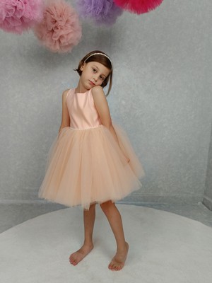 Kız Çocuk Ada Model Abiye Somon Bel Incili Elbise