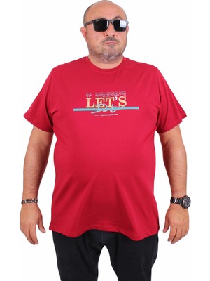 Starbattal Erkek Büyük Beden Sıfır Yaka Tişört Let's Do It 25186 Bordo