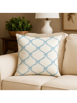 Mavi Ip Desenli Dekoratif Kırlent Kılıfı – Duck Kumaş, Gizli Fermuarlı