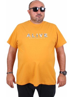 Starbattal Erkek Büyük Beden Sıfır Yaka Tişört Alive 25187 Hardal