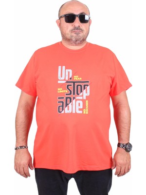 Starbattal Erkek Büyük Beden Sıfır Yaka Tişört Un Stop Able 25181 Nar Çiçeği