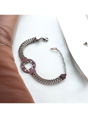 Roma Rakamı Saat Şeklinde Kalın Zincirli Çelik Bileklik