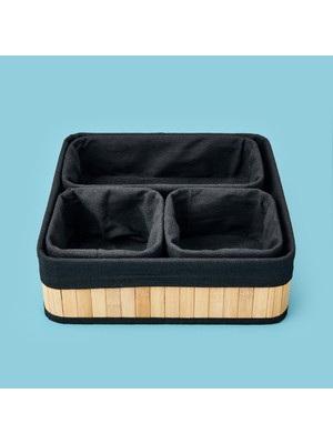 Simple Living 4'lü Bambu Sepet - Bej / Siyah