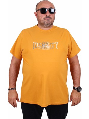 Starbattal Erkek Büyük Beden Sıfır Yaka Tişört Identity 25189 Hardal