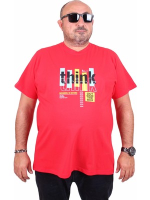 Starbattal Erkek Büyük Beden Sıfır Yaka Tişört Think 25184 Kırmızı