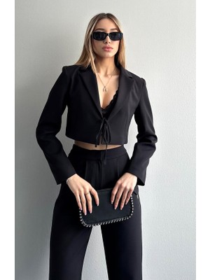 Bağlama Detay Crop Blazer Ceket