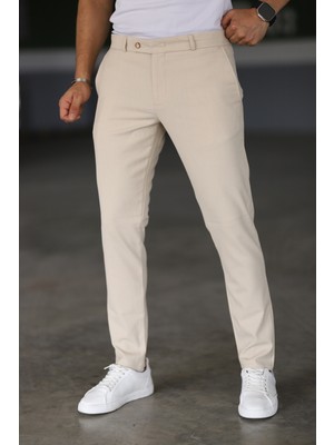 Bürke Erkek Krem Renk Italyan Kesim Slimfit Kumaş Pantolon