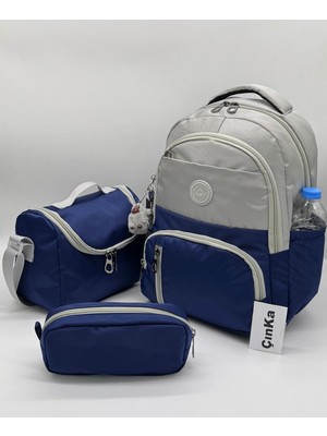 Suya Dayanıklı Kumaş Folyo Beslenmelikli ve Kalemlikli Sırt Ilkokul Çantası 3'lü Set