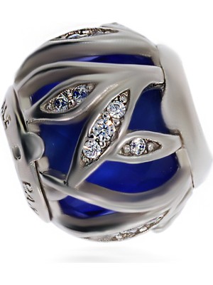 Kadın Lacivert Renk Yaprak Detay Gümüş Charm