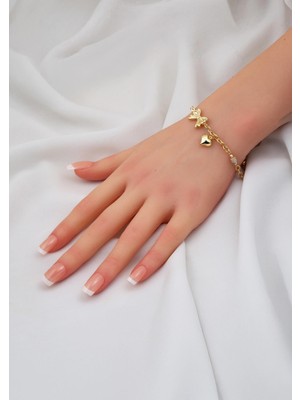 Kalp Sallantılı 14 Ayar Altın Pandora Bileklik