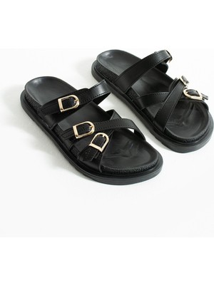 Fiona Kadın Düz Taban Toka Detaylı Konforlu Şık Tasarım Terlik - Sandalet