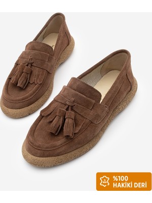 Marjin Kadın Hakiki Deri Loafer Günlük Ayakkabı Suma Kahve Süet