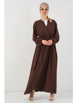 Kadın Uzun Tesettür Elbise 2525 - Kahverengi
