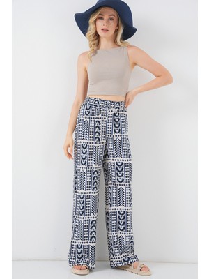 Kadın Desenli Viskon Pantolon 6749 - Krem