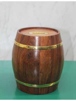 Pirinç Ahşap Fıçı Kumbara