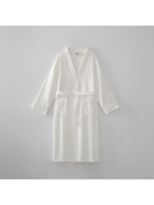 Ecocotton Alessa Erkek Pike Bornoz %100 Organik Pamuk Jakarlı Krem