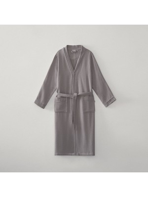 Ecocotton Alessa Erkek Pike Bornoz %100 Organik Pamuk Jakarlı Gri