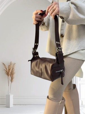 Rugan Silindir Koyu Kahve El ve Omuz Çanta