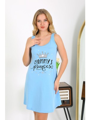 Akbeniz Kadın Kalın Askılı Penye Gecelik Mavi 1777