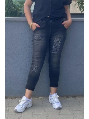 Kadın Siyah Payet Detaylı Full Likralı Kot Pantolon