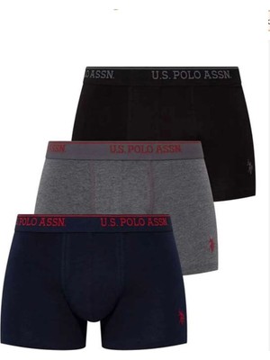 U.S. Polo Assn. 9005 Erkek Battal 3'lü Boxer Siyah-Antasit Melanj-Lacivert