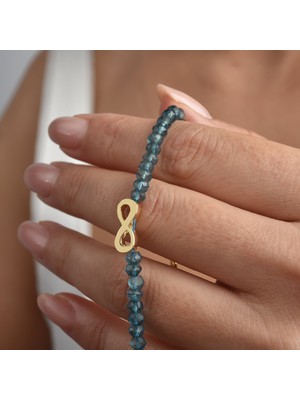 14 Ayar Altın Kaplama Neon Apatite Doğal Taşlı Sonsuzluk Gümüş Bileklik - BGS00106