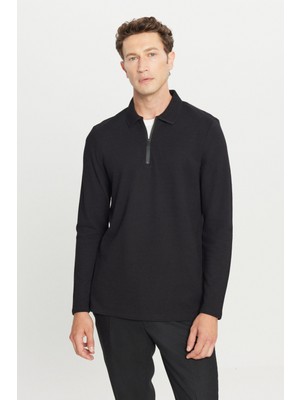 %100 Pamuk Slim Fit Dar Kesim Polo Yaka Uzun Kollu Tişört