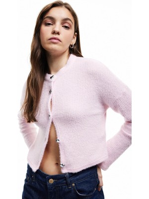 Koton Uzun Kollu Bisiklet Yaka Pembe Kadın Hırka 6WAL90006IK