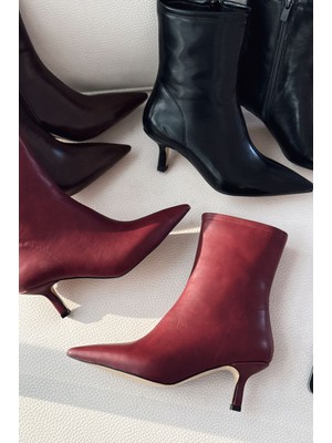 Orvex Kadın Mat Deri Ince Topuklu Bot Bordo
