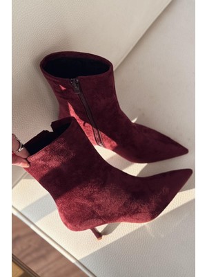 Orvex Kadın Süet Ince Topuklu Bot Bordo