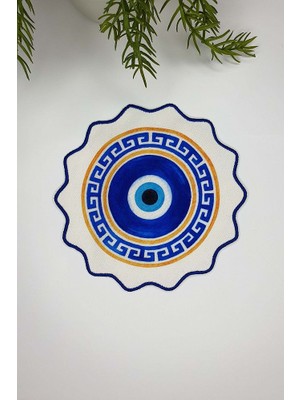 Sulu Boya Etnik Dekor Nazar Boncuğu Tasarım Nakış Kenar Kokteyl Peçetesi 1 Adet