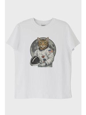 Nuugg Astronot Kedi Beyaz Tişört
