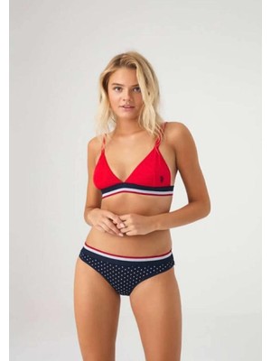 U.s. Polo Assn. Kadın Beyaz Puantiyeli Büstiyer Slip Takımı