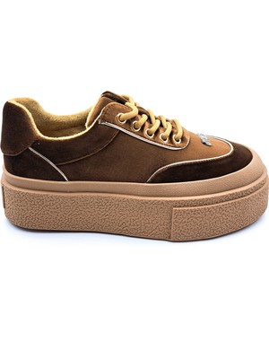 Guja G25K330 Kalın Taban Kadife Kadın Kahverengi Sneaker Ayakkabı