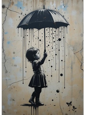 Bedeko Şemsiyeli Kız Ahşap Tablo